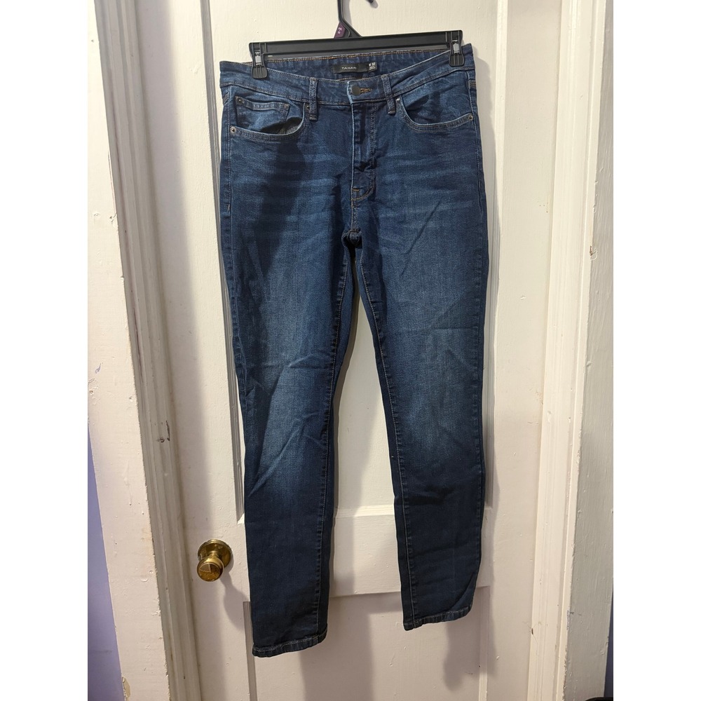 Tahari Mens Slim Straight Leg Jeans Dark Wash Blue Denim Size 32 Cotton Stretch